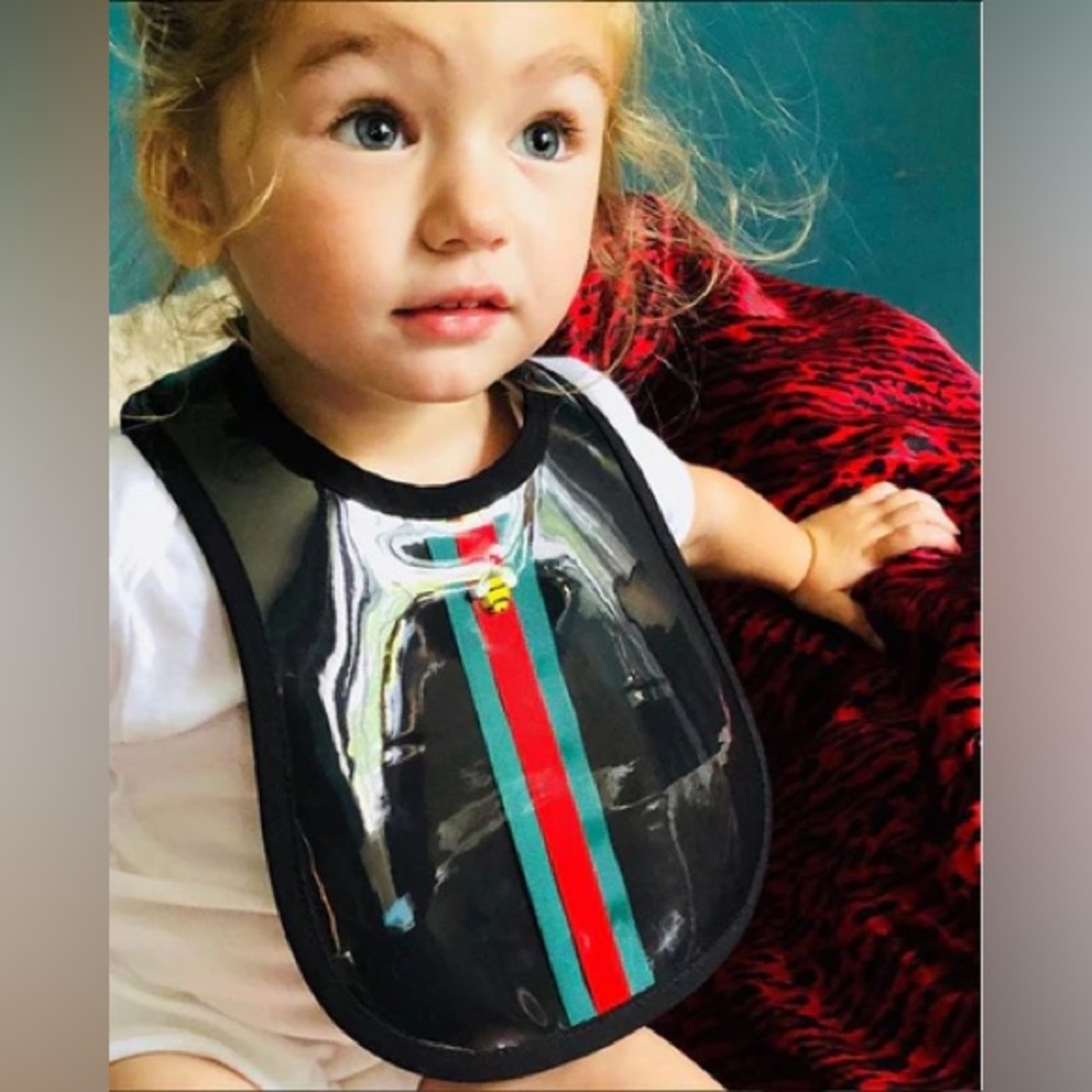 Clear PVC Kids Bib with Stripe Accent - Black